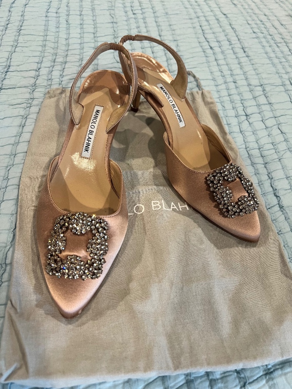 Manolo Blahnik Hangisi Kitten-Heel Satin Slingback Pumps- Size 40
